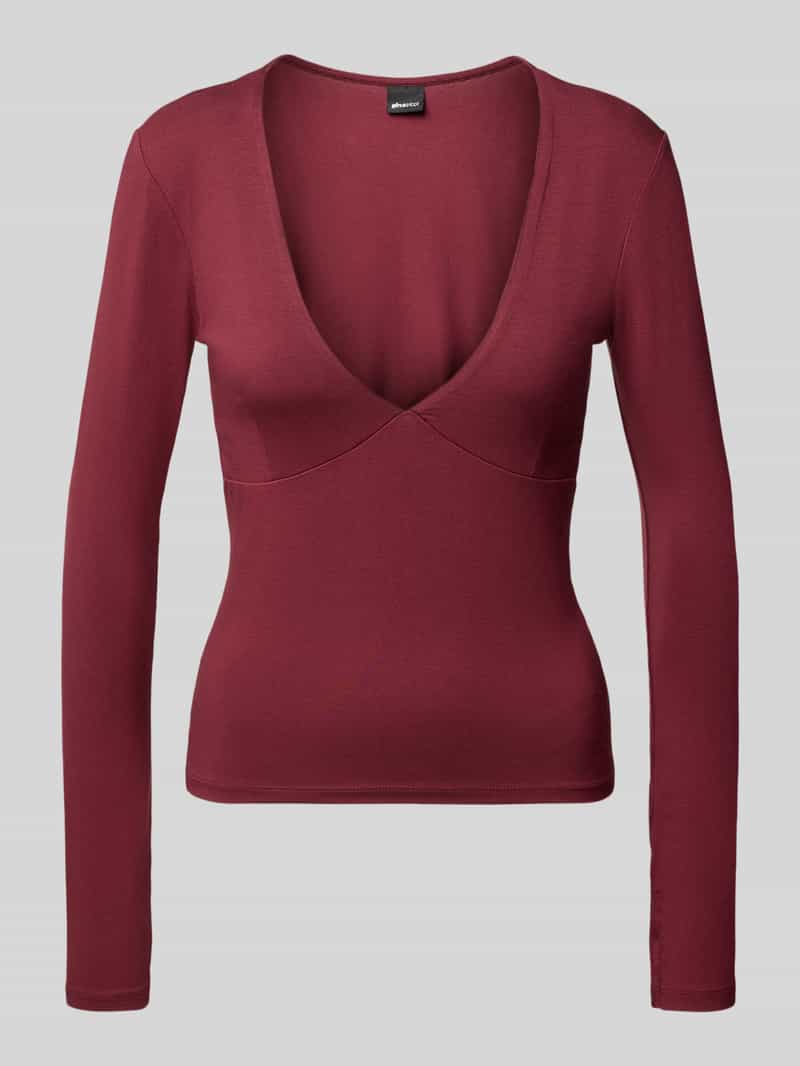 Gina Tricot Shirt met lange mouwen van een mix van viscose en elastaan met V-hals