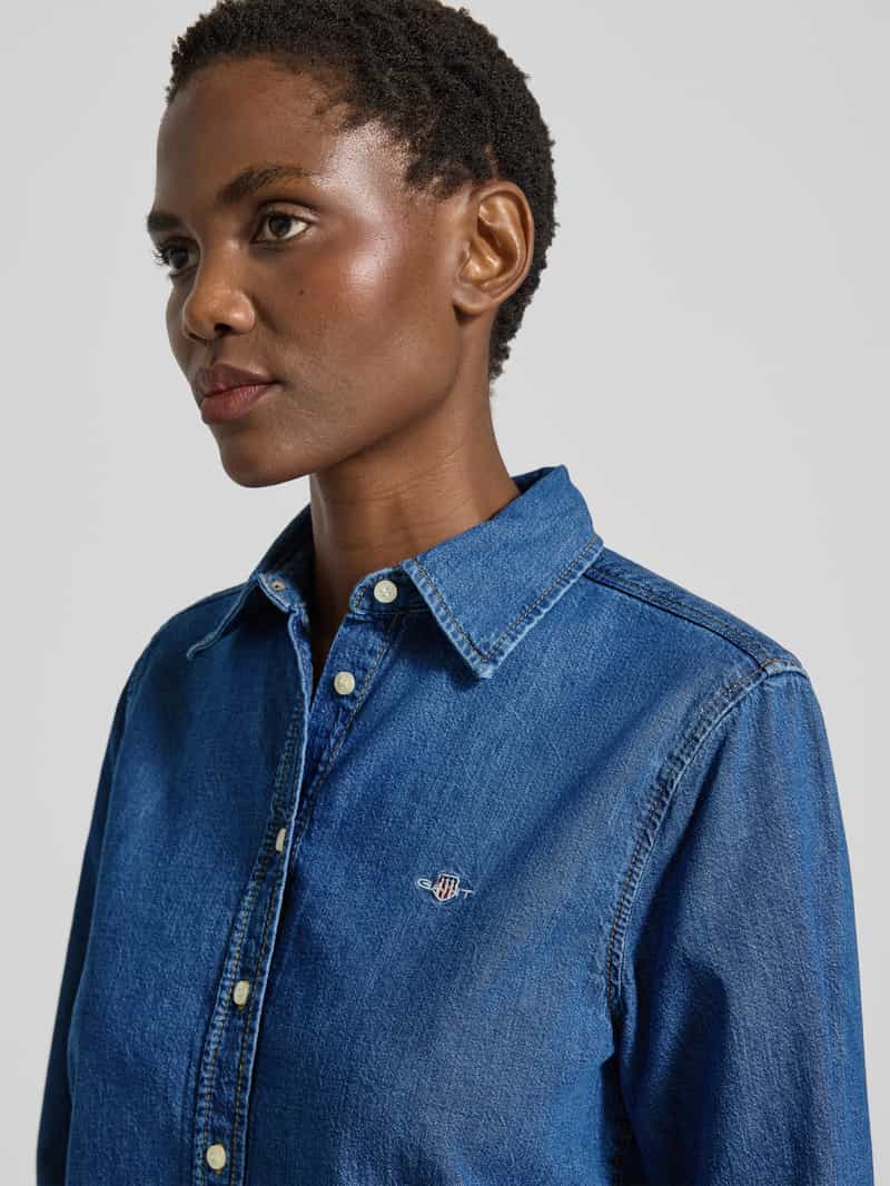 Gant Denim blouse met logostitching en sportmanchetten