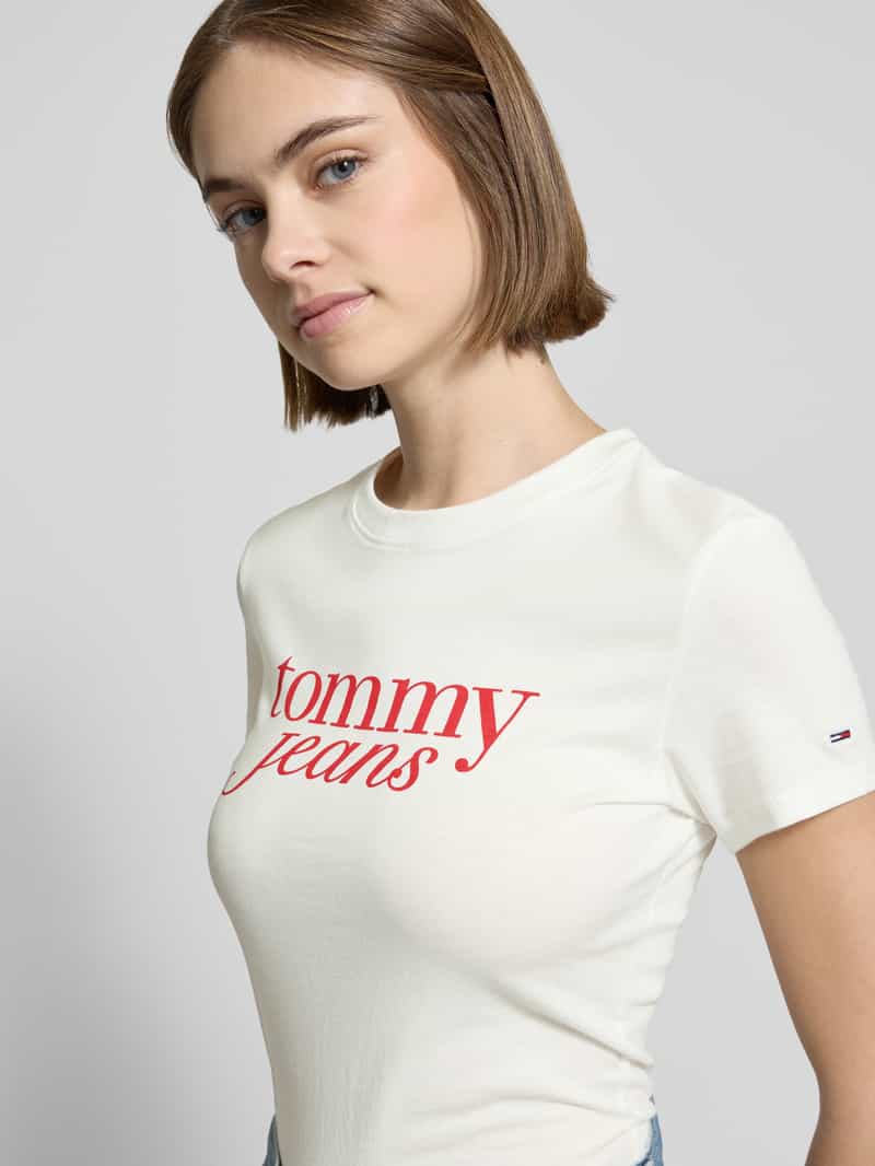Tommy Jeans Slim fit T-shirt van puur katoen met logoprint