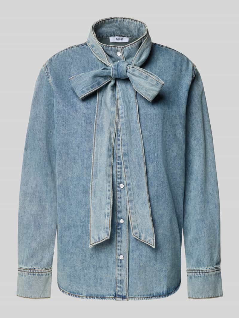 SUNCOO PARIS Regular fit jeansblouse met strikdetail model 'LAOS'