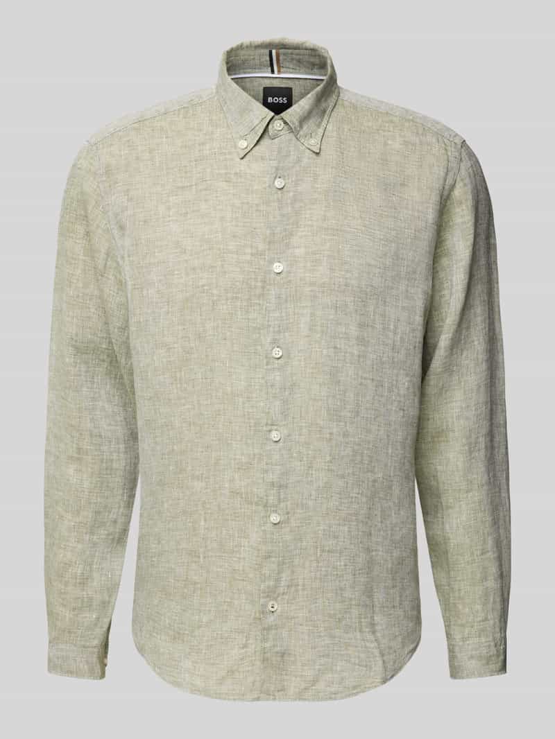 Boss Regular fit linnen overhemd met button-downkraag