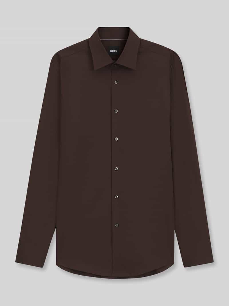 BOSS Hank slim fit overhemd - popeline - donkerbruin - Strijkvriendelijk - Boordmaat: 38 (EU maat: S)