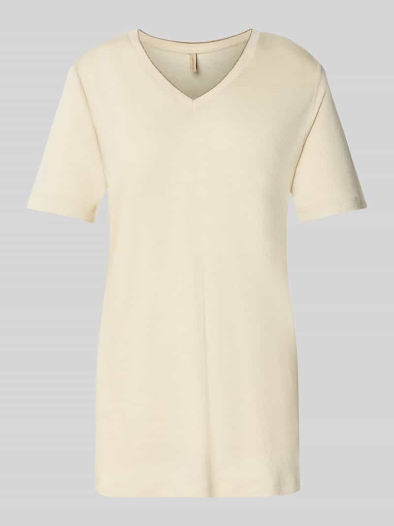 Soyaconcept T-shirt met geribde V-hals model 'EMEL'