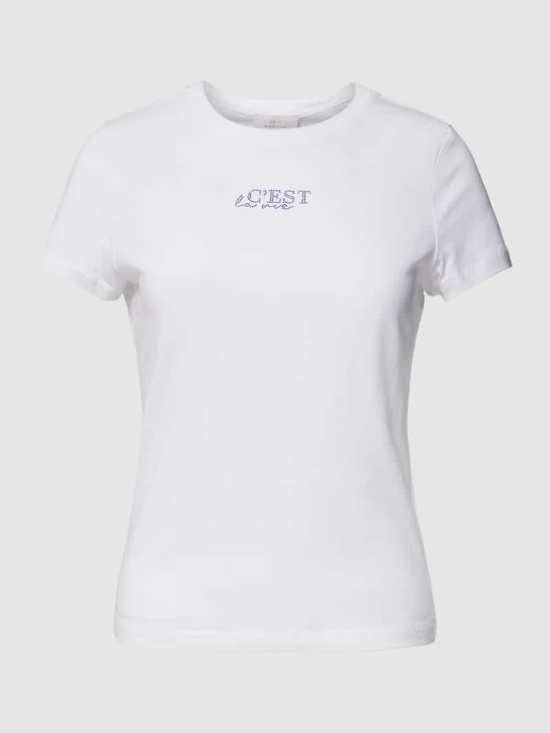 T-shirt met statementopschrift in strass-steentjes Rich & Royal