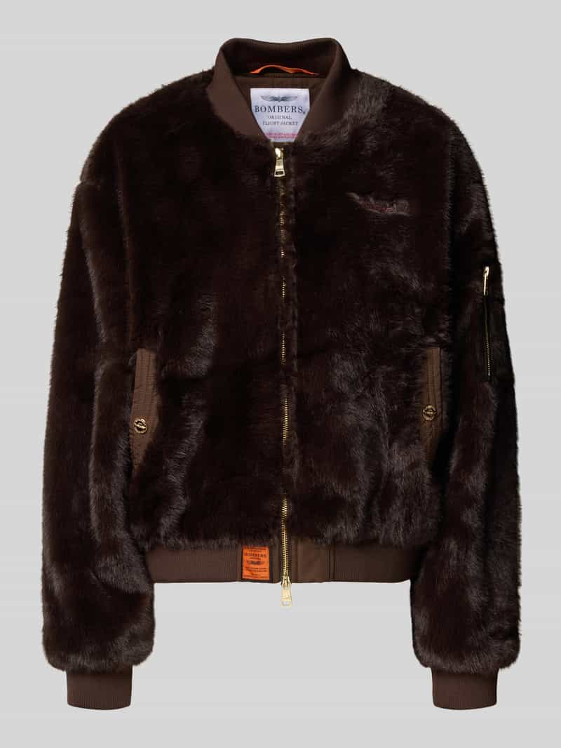 Original Bombers Bomberjack van imitatiebont en tweewegsritssluiting