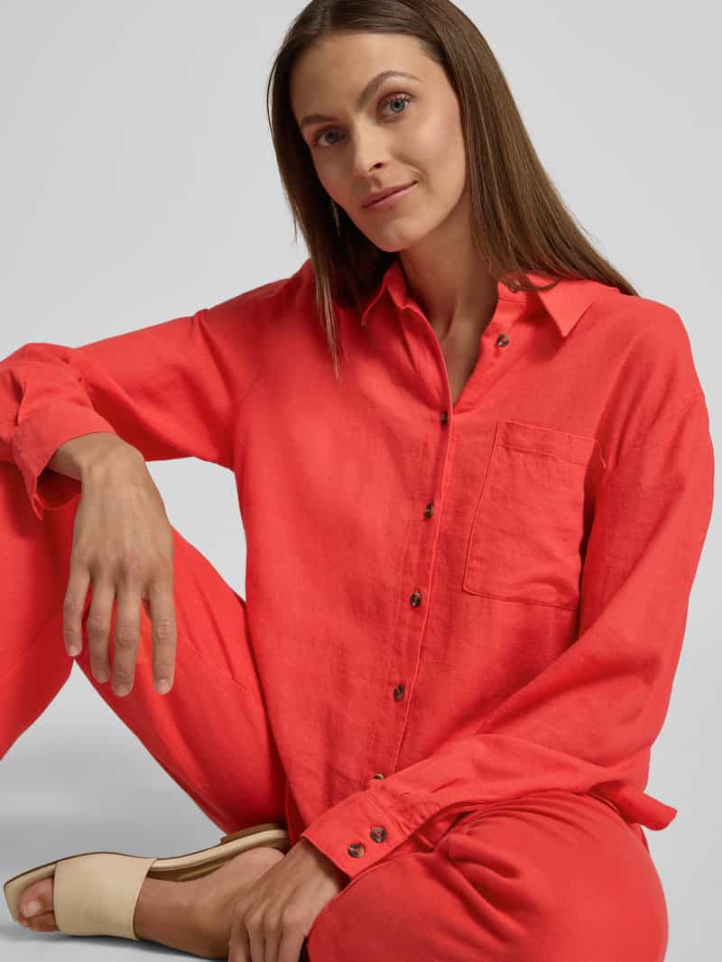 FREE QUENT Relaxed fit linnen blouse met borstzak model 'Lava'