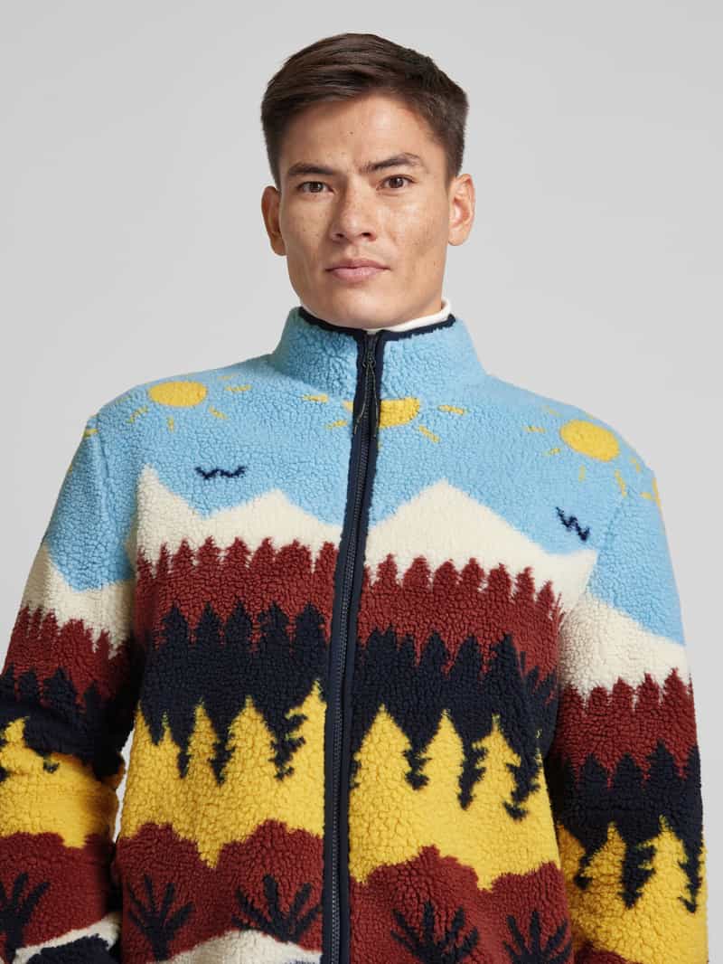 Knowledge Cotton Apparel Loose fit fleecejack met opstaande kraag