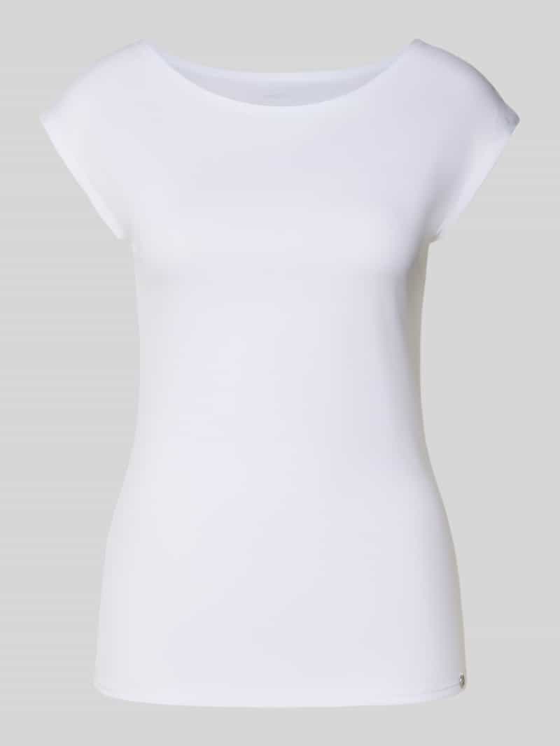 T-shirt met boothals en labeldetail