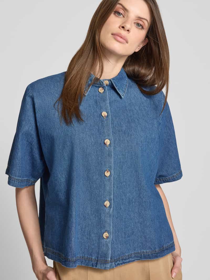 Jake*s Collection Relaxed fit jeansblouse met knoopsluiting