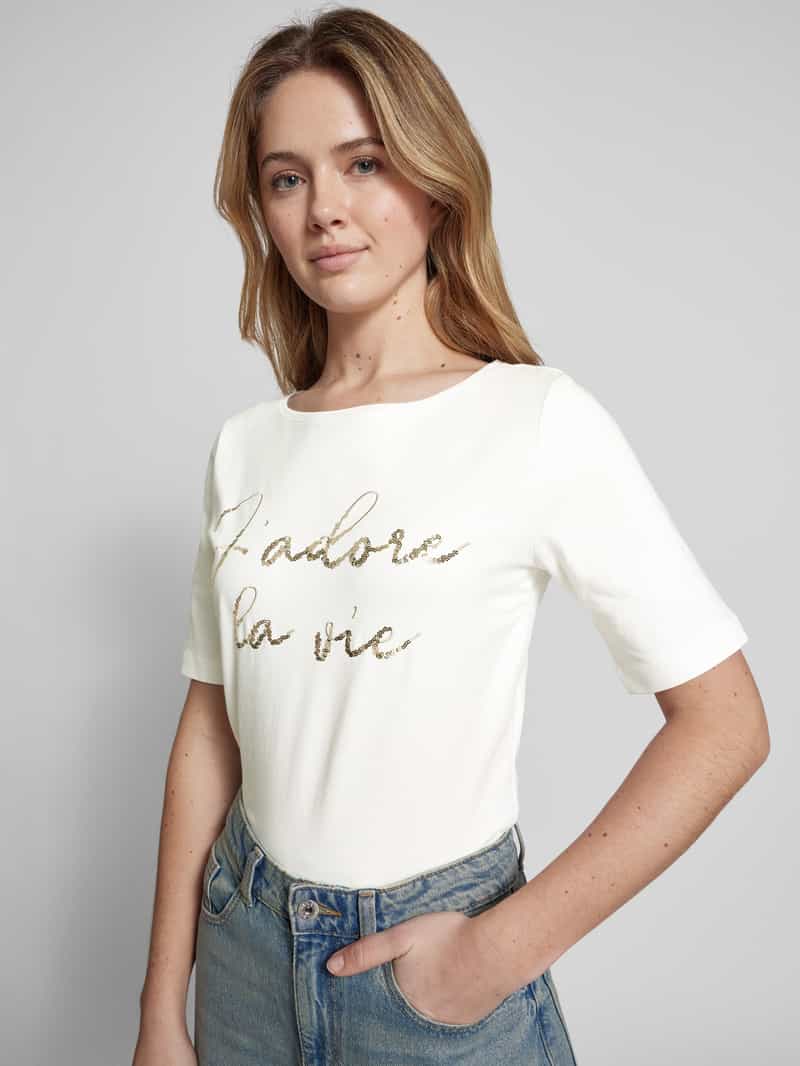 s.Oliver BLACK LABEL Regular fit T-shirt van katoenmix met pailetten