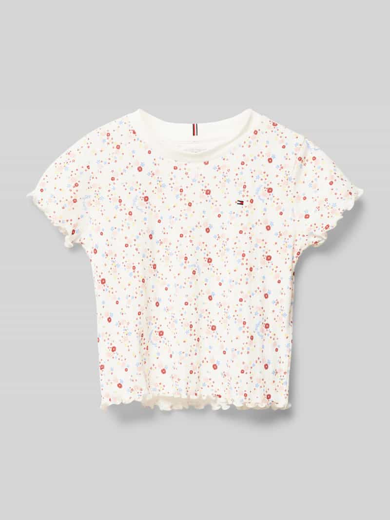 Tommy Hilfiger Teens T-shirt met golvende zoom, model 'FLOWER POINTELLE'