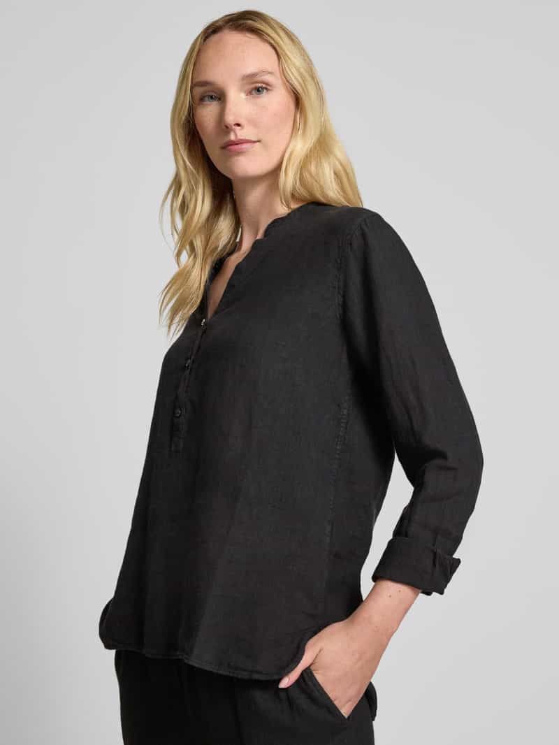 MOS MOSH Regular fit linnen blouse met tuniekkraag model 'Danna'