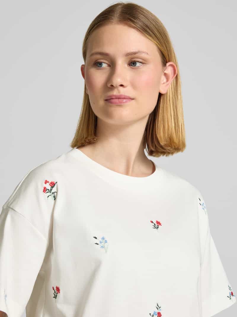 Vila T-shirt met geribde ronde hals model 'MONIE'