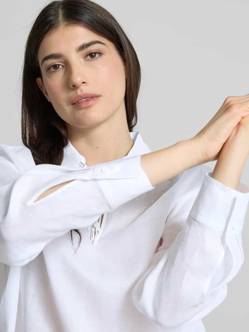 Marc Cain Regular fit blouse van ramie met platte kraag