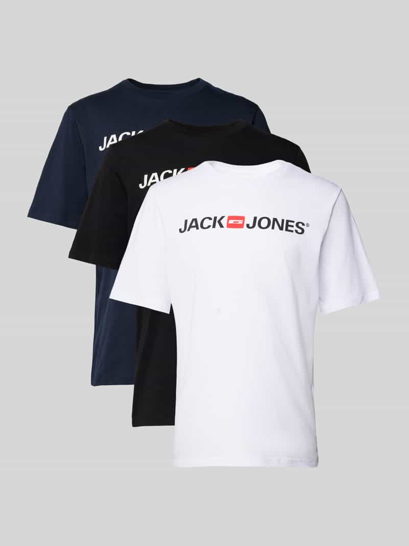 T-shirt met labelprint in 3-pack