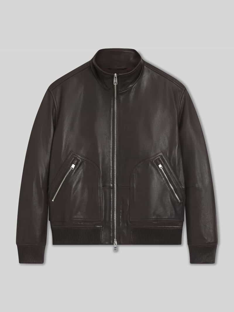 Boss Regular fit leren jack met opstaande kraag model 'MANDER'