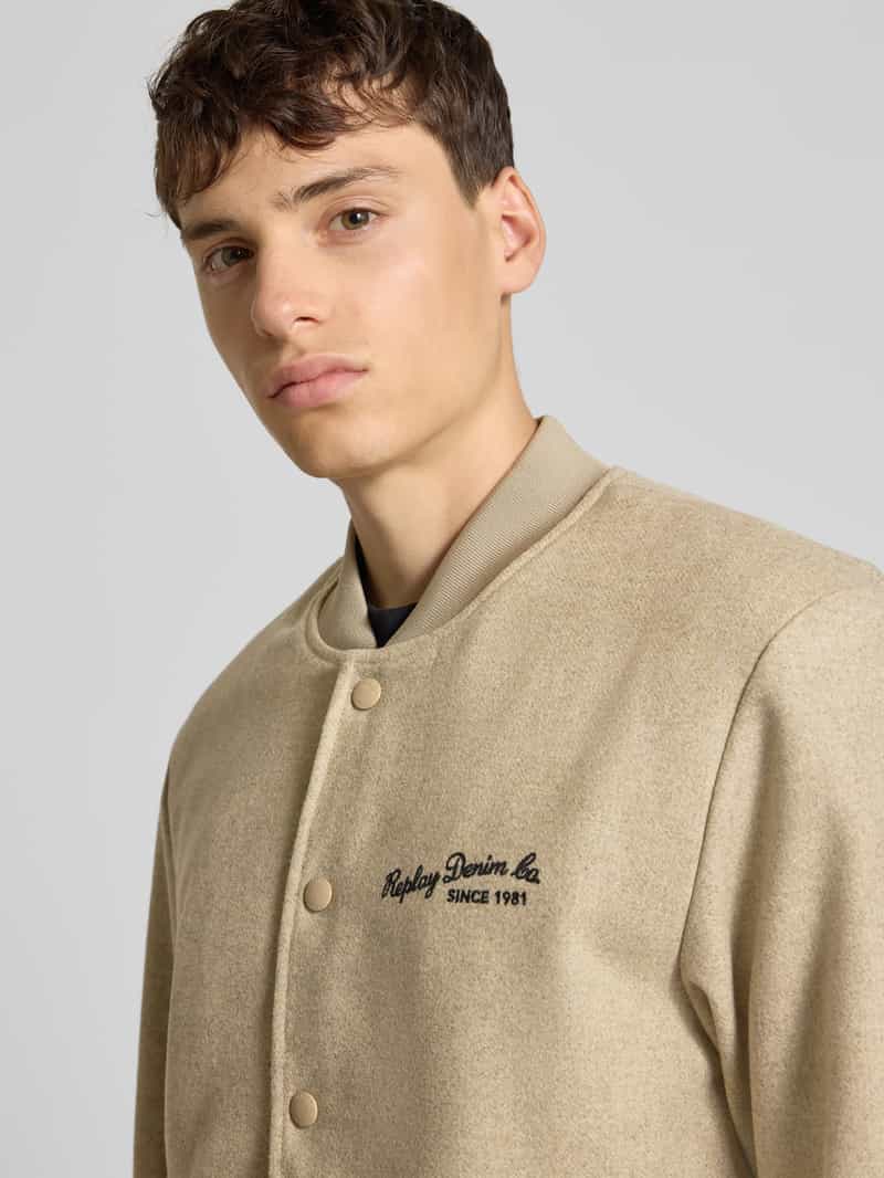 Replay Collegejack met opstaande kraag en labelstitching