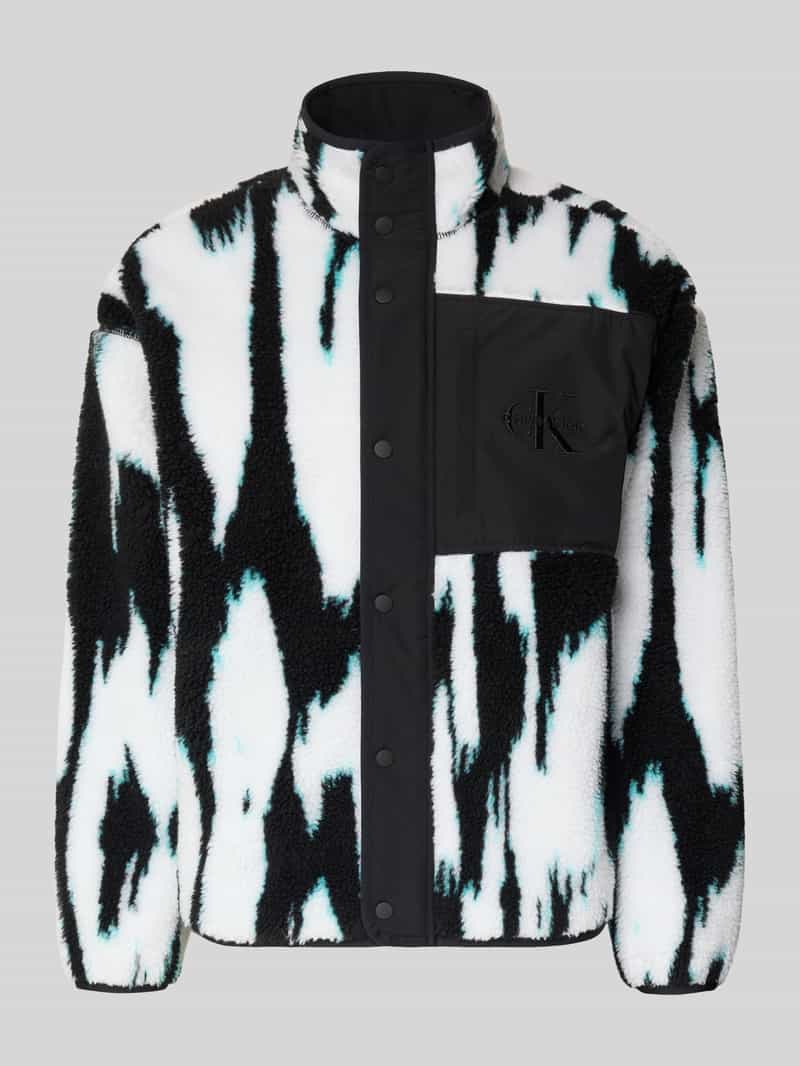 Calvin Klein Jeans Regular fit fleecejack met logostitching model 'Jacquard'