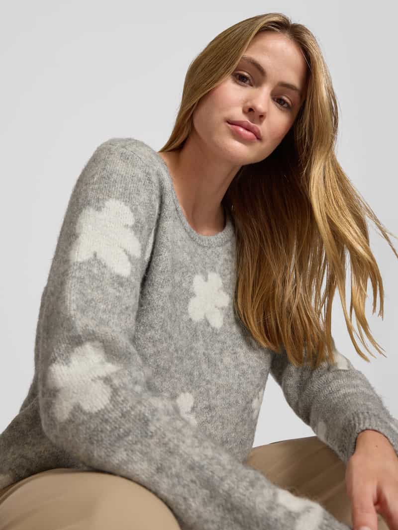 Ichi Gebreide pullover met all-over bloemenprint model 'Kamara'
