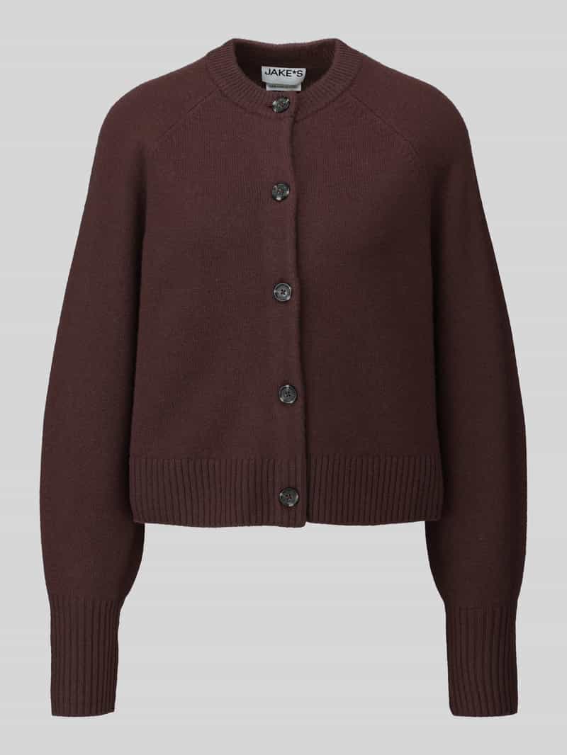Jake*s Casual Gebreid jack van pure wol met labeldetail