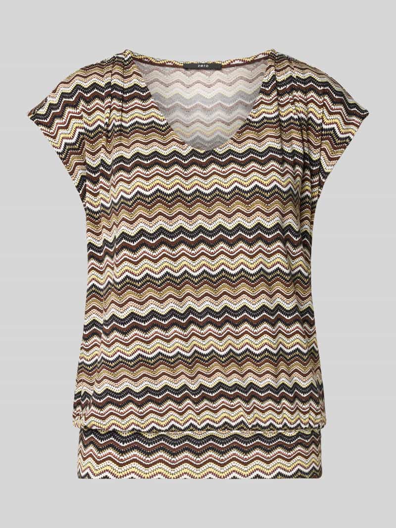 Zero T-shirt in all-over look met V-hals