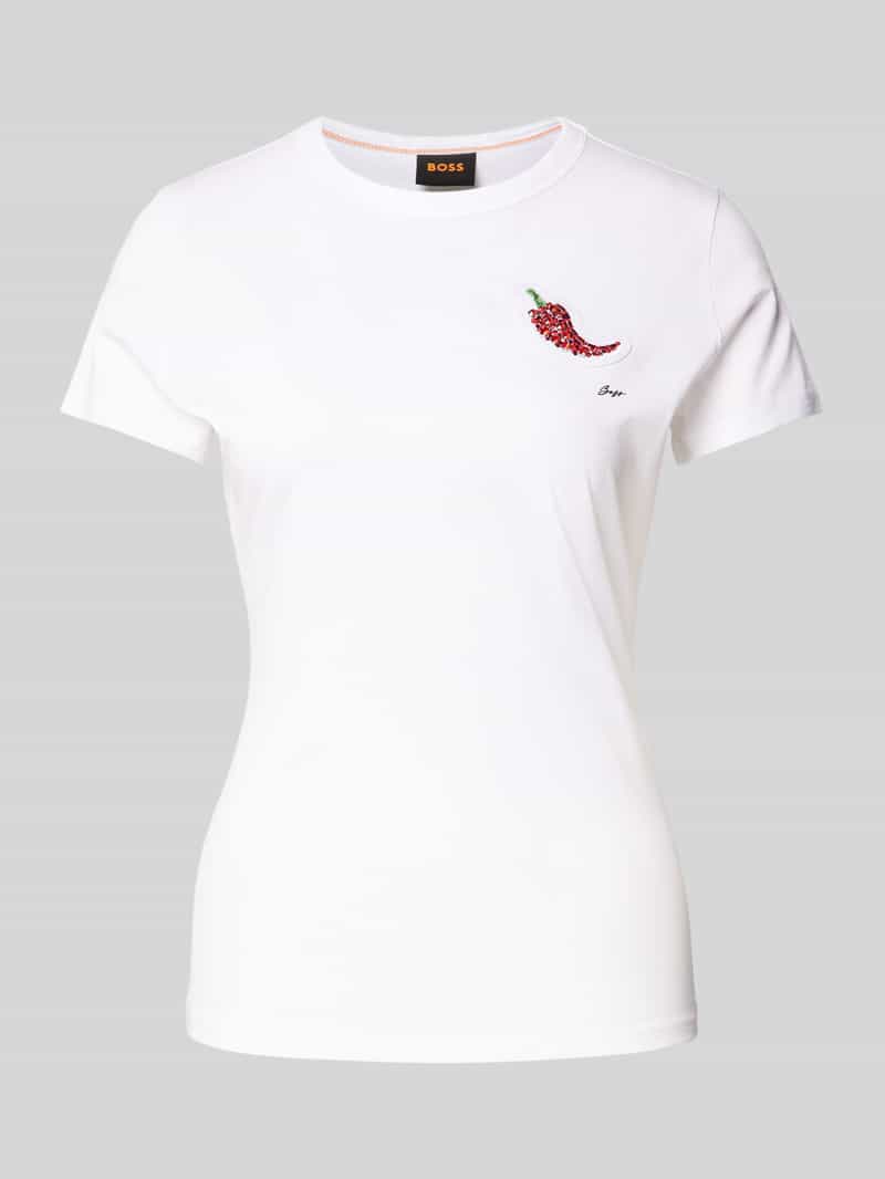Boss Orange T-shirt met plooien, glinsterende badge