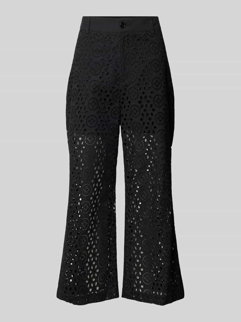 Liu Jo White Wide leg broek met broderie anglaise