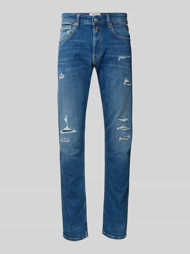 Replay Straight fit jeans in destroyed-look model 'GROVER'