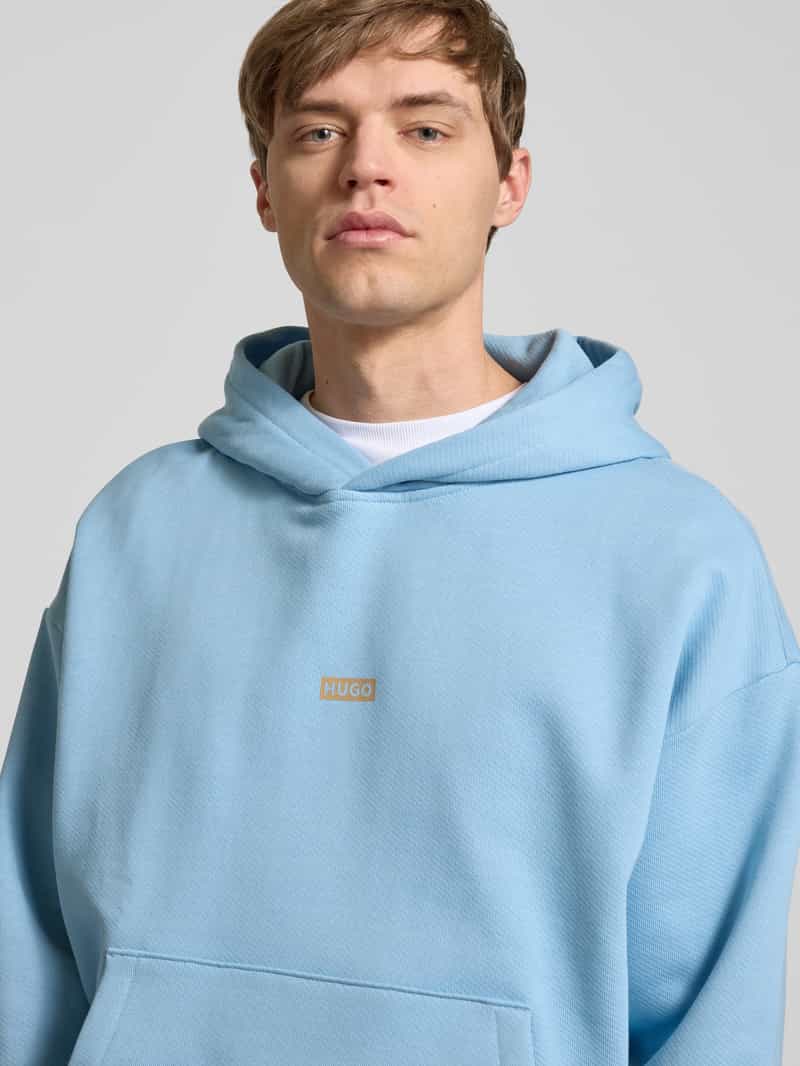 Hugo Blue Hoodie met labelprint model 'Nazardo'
