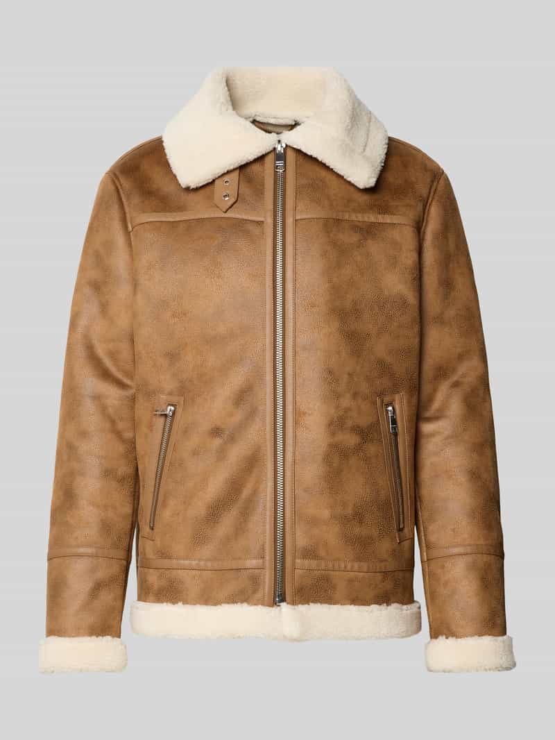 MCNEAL Regular fit jack met kraag van imitatiebont in leerlook