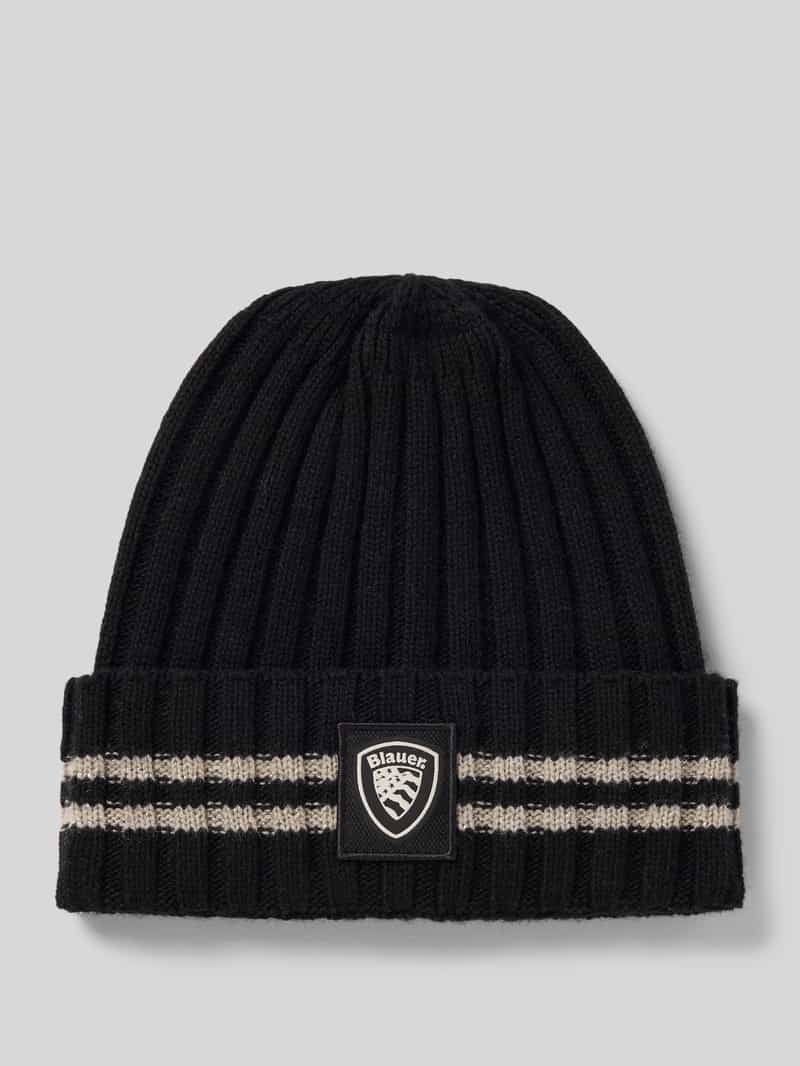 Blauer Usa Gebreide muts met labeldetail model 'SENTRY'
