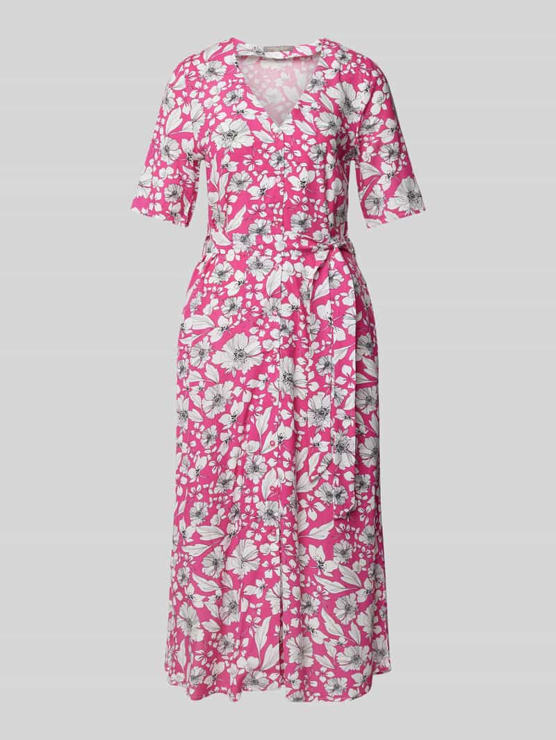 Christian Berg Woman Selection Midi-jurk met bloemenmotief en strikceintuur