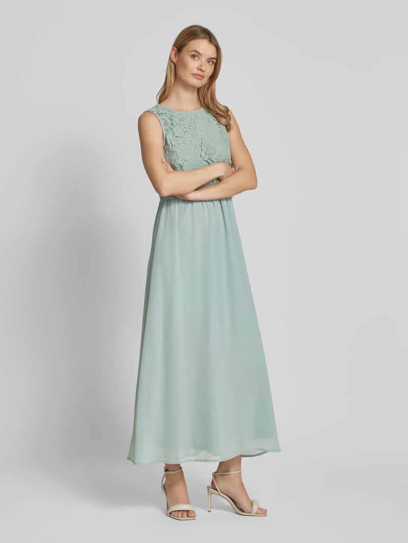 Vila Maxi-jurk met gehaakt kant, model 'MILINA' rietgroen, foto 5