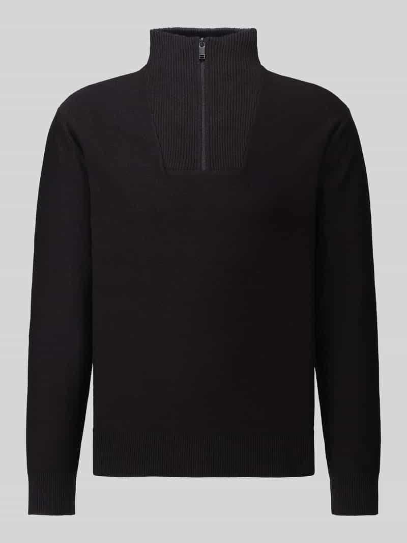 Tom Tailor Denim - Troyer-gebreide trui van katoen - Maat M - Black