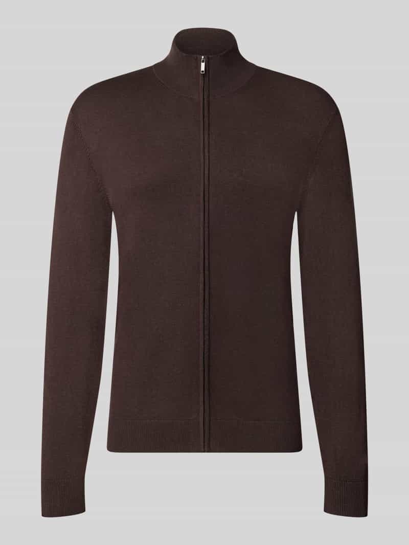 Slim fit gebreid jack van viscosemix met opstaande kraag