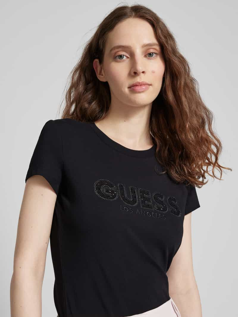 Guess T-shirt met labelstitching en siersteentjes