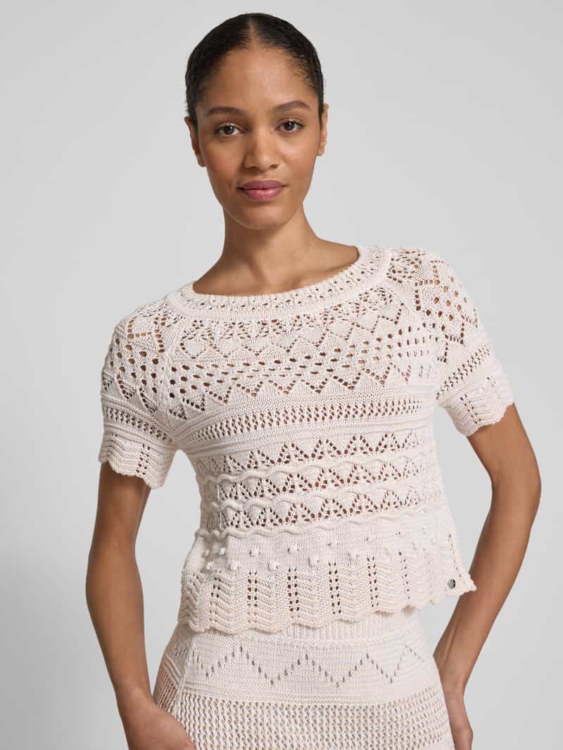 Marc Cain Korte gebreide pullover met broderie anglaise