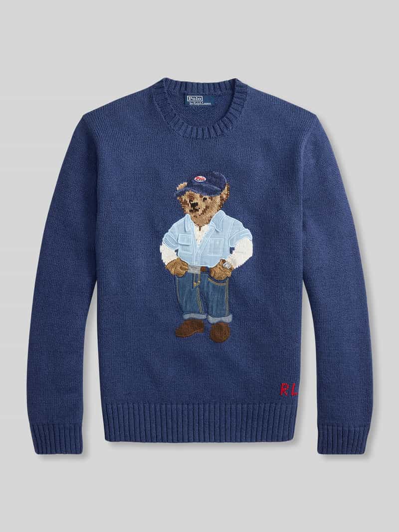 regular fit gebreide pullover met polo bear-stitching
