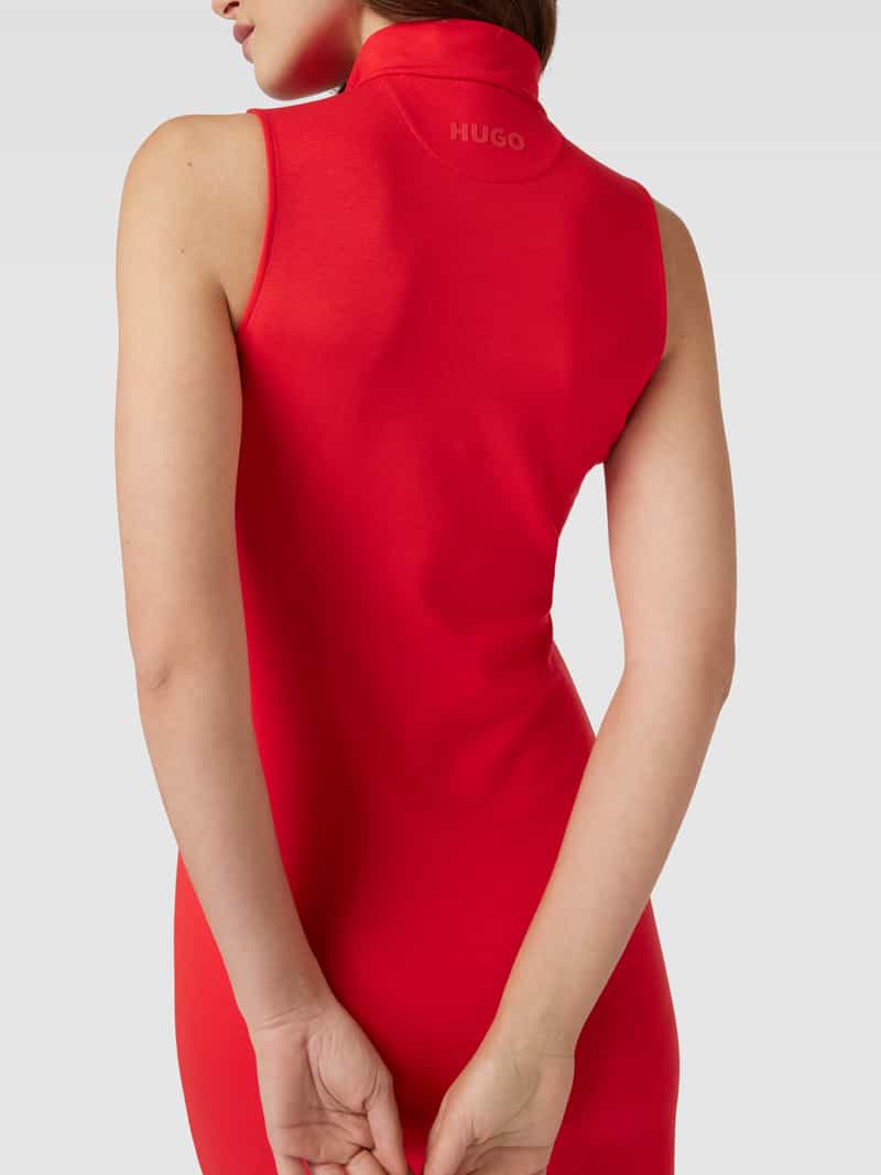 HUGO Midi-jurk van viscosemix met opstaande kraag model 'NERIE'