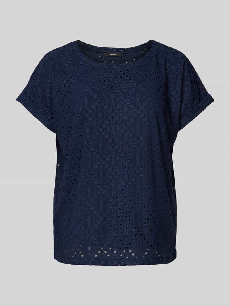 Vero Moda Relaxed fit T-shirt met broderie anglaise model 'TASSA'