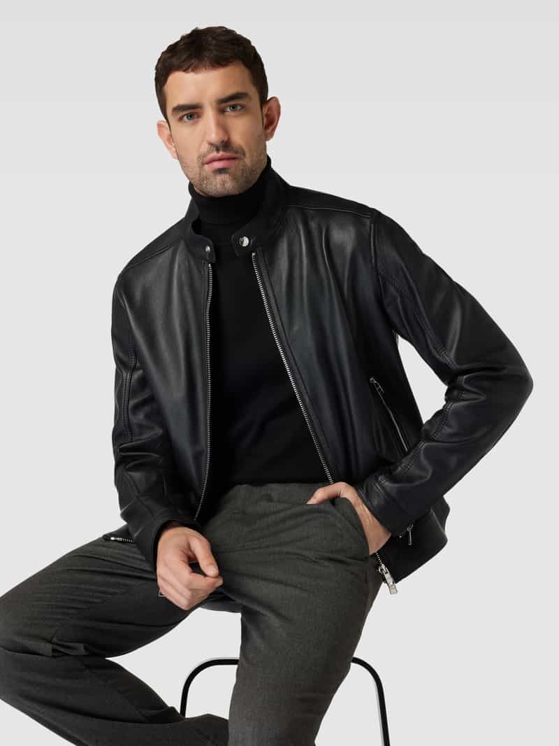Boss Leren jack van lamsnappa model 'Mansell'