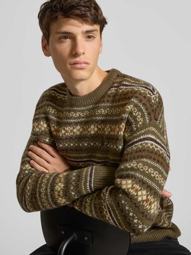 REVIEW Regular fit pullover met wol in gebreide look
