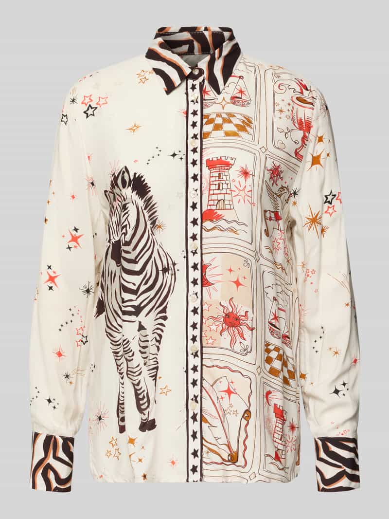Emily Van den Bergh Regular fit overhemdblouse van pure viscose met dierenprint