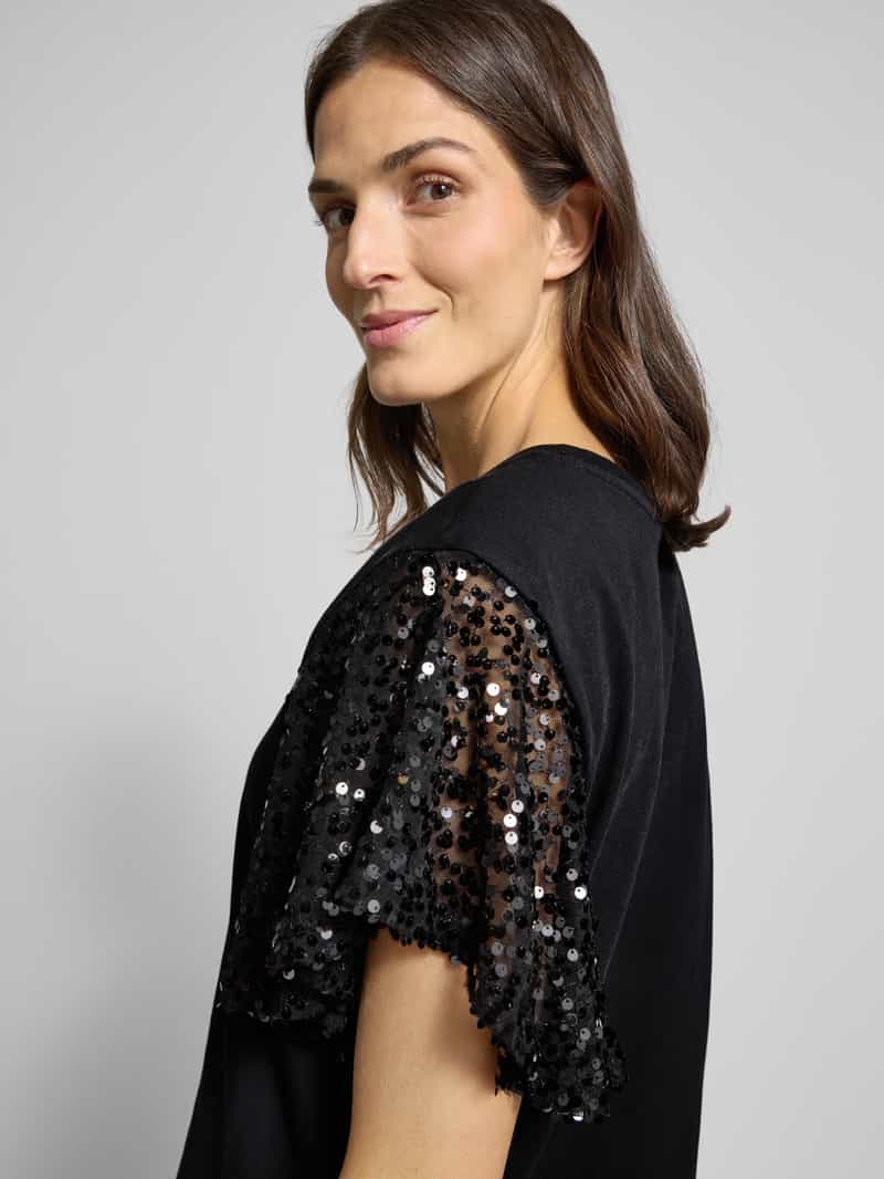 FREE QUENT T-shirt met geribde ronde hals model 'WINGS'