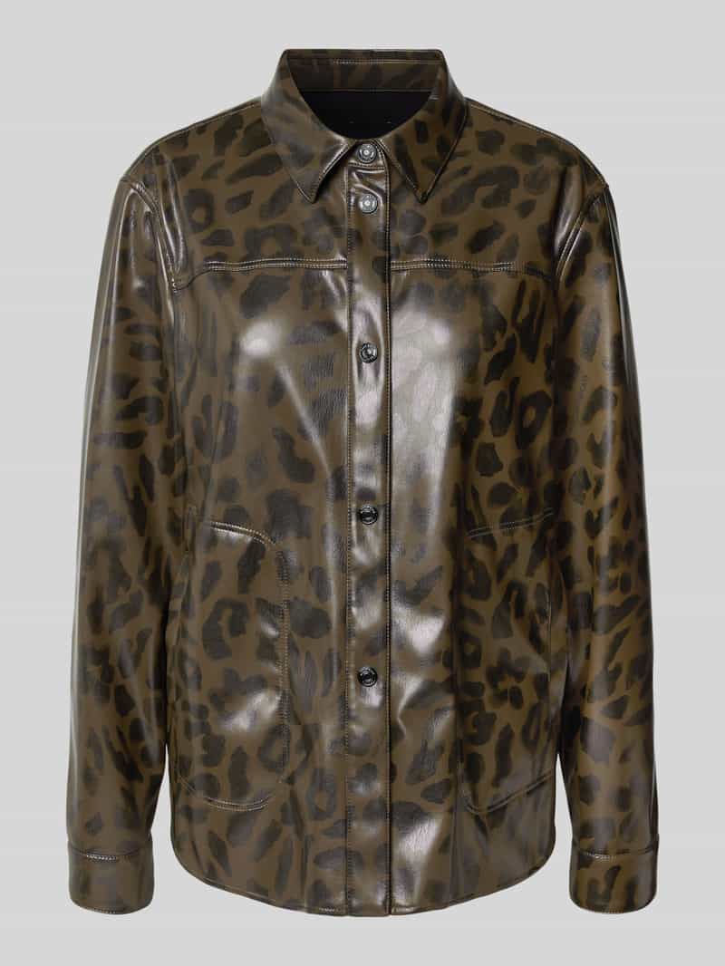 Marc Cain Jack in leerlook met platte kraag en steekzakken