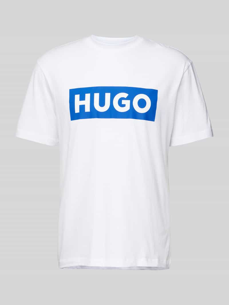 Hugo Blue T-shirt met labelprint model 'Nico'