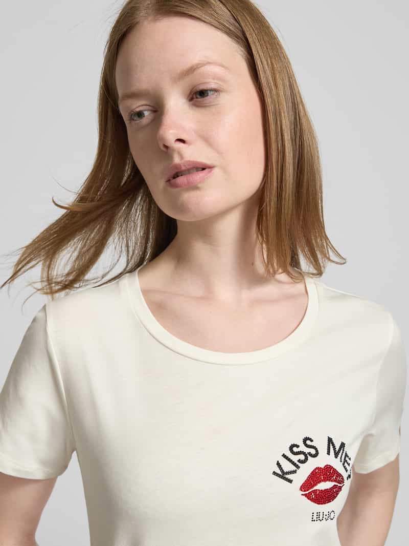 LIU JO SPORT Regular fit T-shirt van puur katoen met strass-steentjes