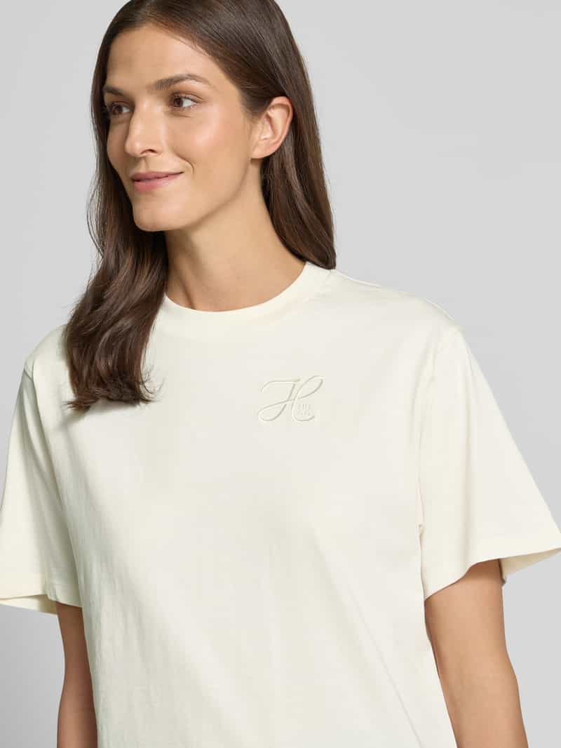 HUGO Relaxed fit T-shirt met labelstitching en ronde hals