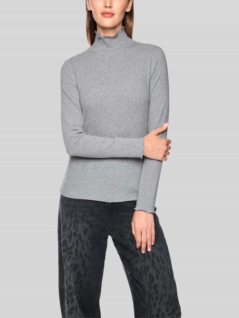 Marc Cain Slim fit shirt met lange mouwen met kraag met ruches