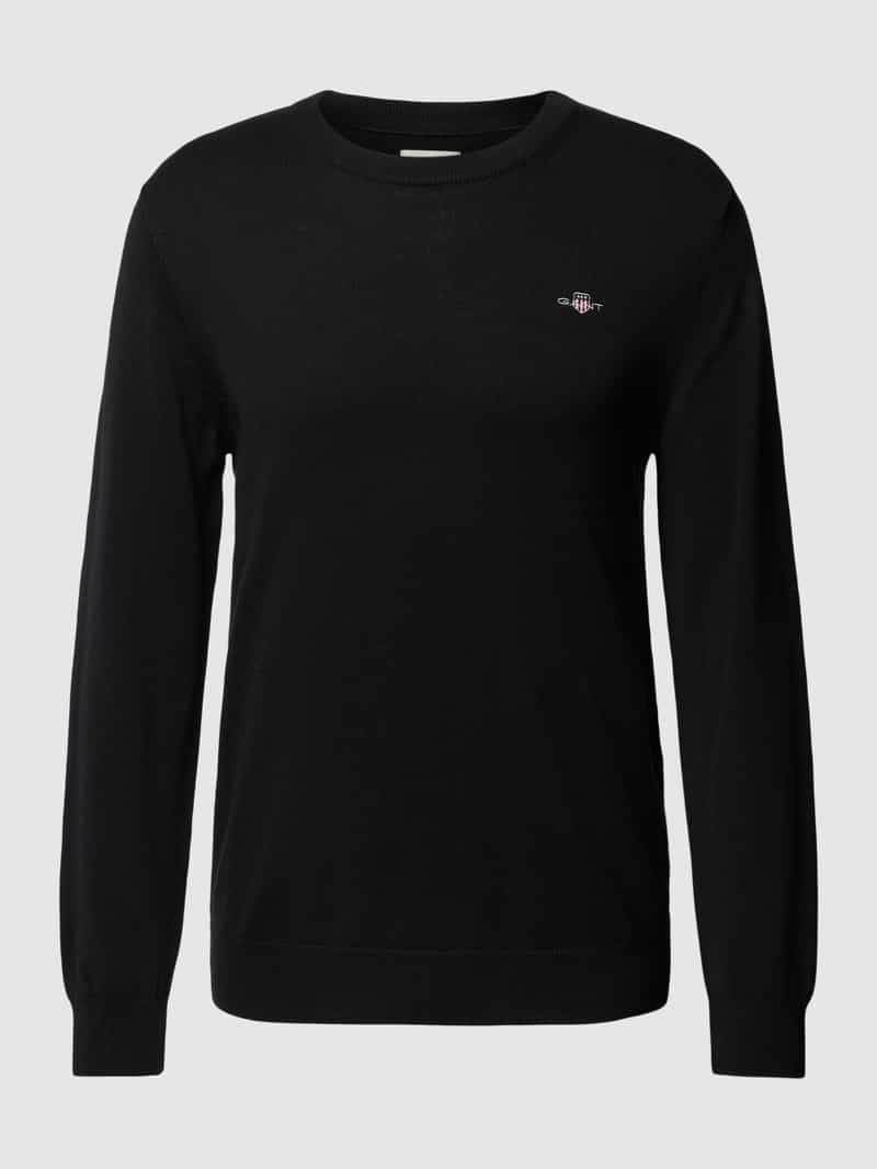 Gant Gebreide pullover met ronde hals en labelstitching